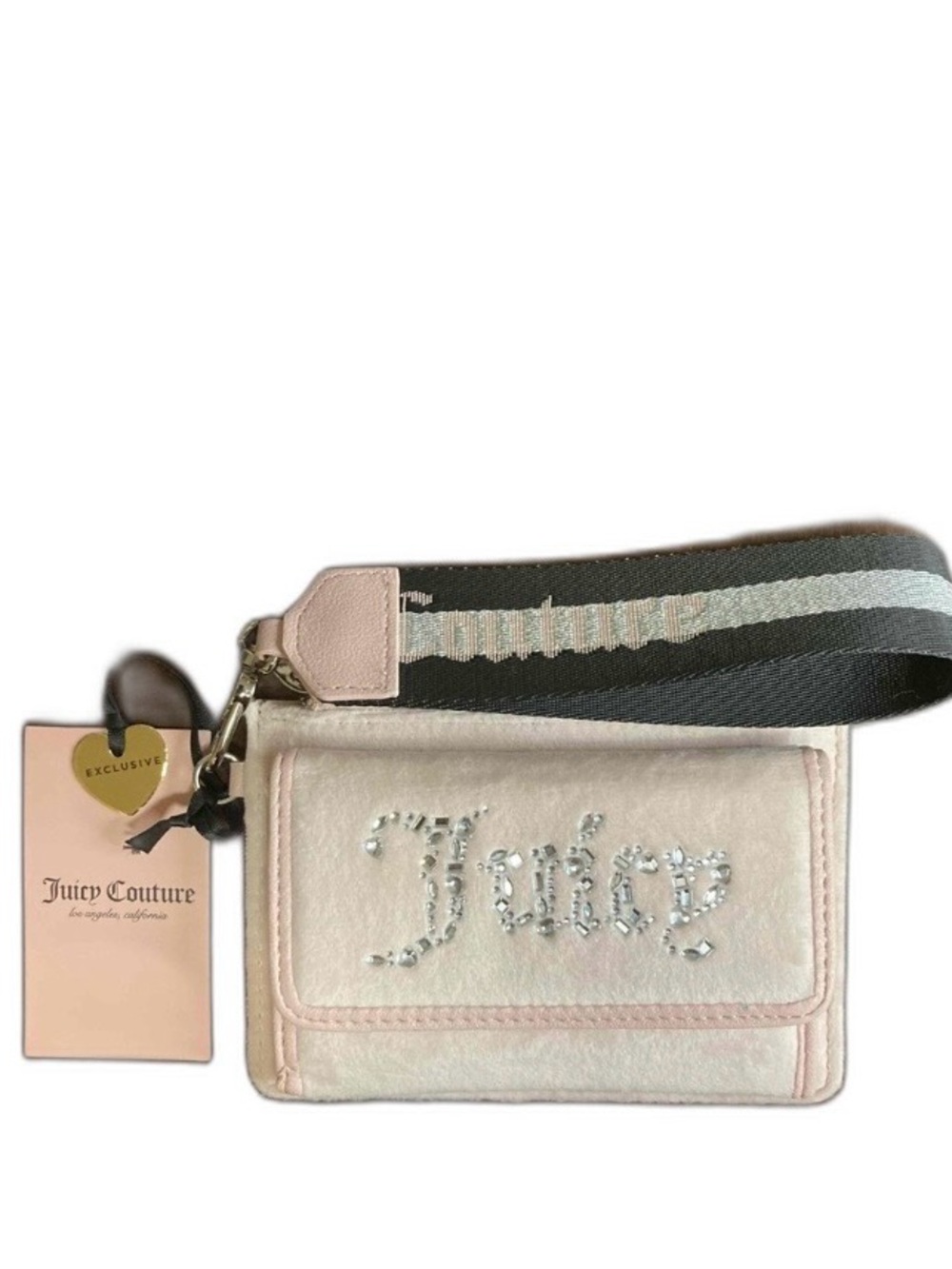 Juicy Couture “All That Glitters “ Pink Velour Rhinestone Logo Wristlet NWT